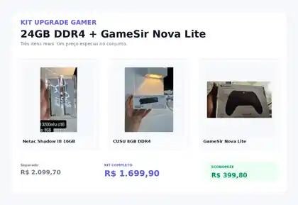 Kit Upgrade Gamer com memórias Netac, CUSU e controle GameSir Nova Lite
